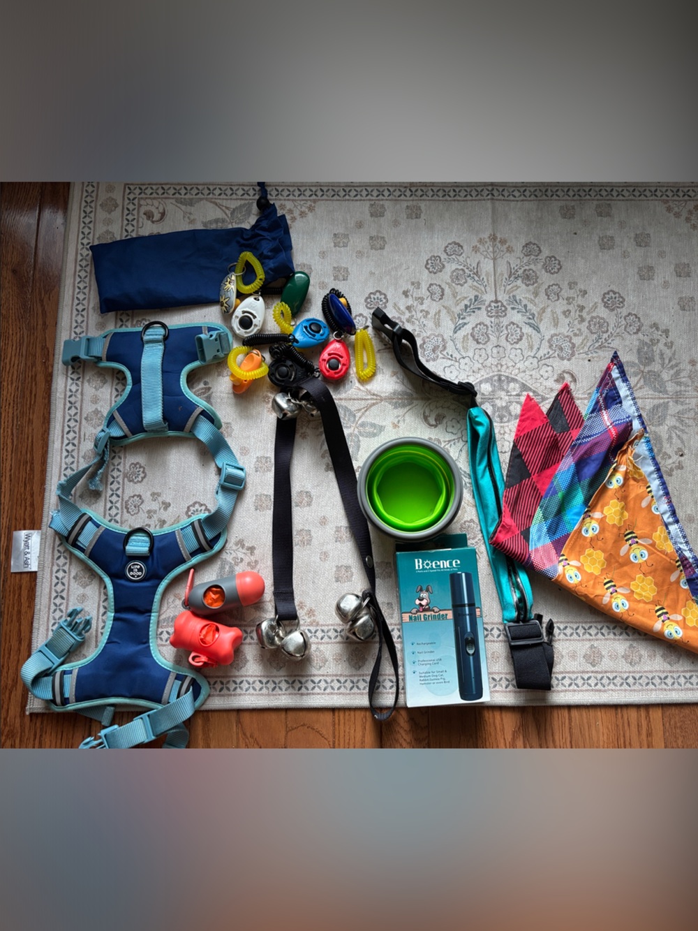 LargeBlue DogHarness,nail grinder,clickers,waterbowl,treat waistbag,doorbell